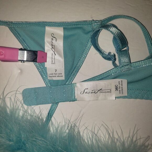 Vintage Secret Treasures Lingerie Set Womens 36C 7 Feather Trim Bra Panty Y2K - Picture 3 of 7